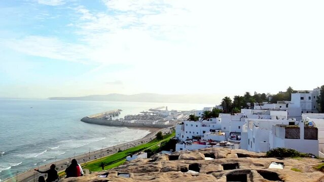 View of the city of Tangier, the port, the sea and the Roman tombs