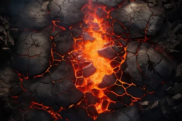 Fotobehang cracked ground with magma shining through.  © CreativeCreations