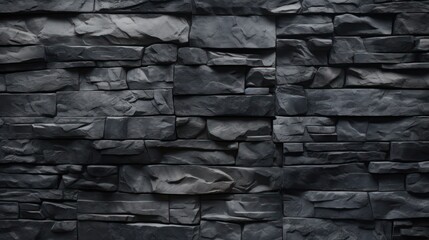 Rocky black stone texture for wall design, in the style of shaped canvas, dark, creased