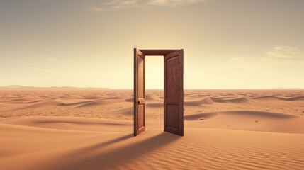 Small door way free standing in the middle of a desert