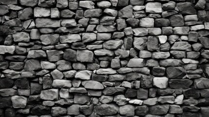 Stone wall texture, old bricks, black and white, front view