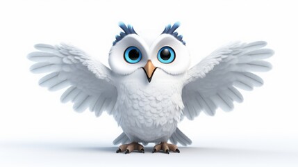White cartoon owl character on white background.