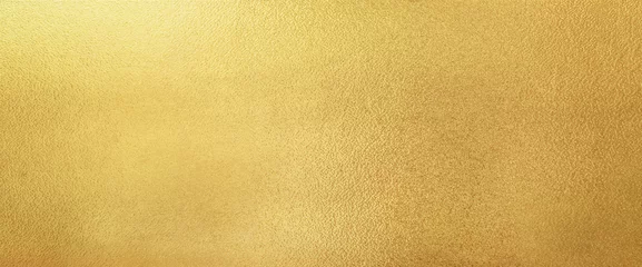 Deurstickers Gold wall texture background. Yellow shiny gold paint on concrete wall surface, vibrant golden luxury wallpaper, horizontal © merrymuuu