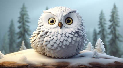 Fototapeta premium White cartoon owl in the forest.