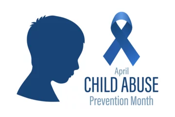 Foto op Plexiglas Child Abuse Prevention Month, April. Silhouette of a child in profile and a blue ribbon. Banner, poster © Tatiana