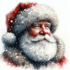 santa claus portrait, snow, grandfather, hat, santa, christmas, claus, xmas, celebration, costume, beard, winter, season, december,painting watercolor, Generative AI
