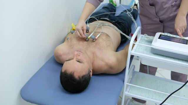 problem making a cardiogram for a man with a hairy chest sticking suction cups to the chest disappears impossible making a cardiogram conduct the test inconvenient technological device