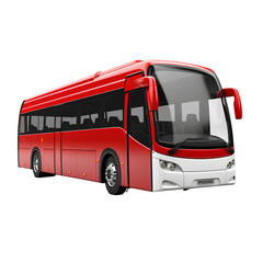 Red passenger transport bus on transparent background PNG. Travel and transportation concept.