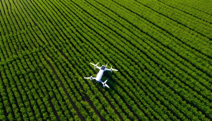 Drone flying over field agriculture