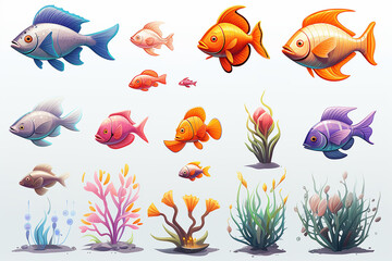 Obraz premium cartoon ocean inhabitants, fish icons