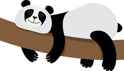 Panda vector character resting on a tree.