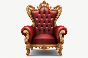 Red and gold luxury armchair isolated on transparent or white background