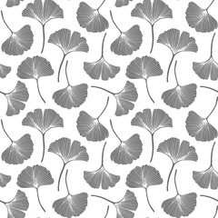 Seamless pattern, hand drawn ginkgo biloba leaves on a white background. Background, print, elegant textile, vector