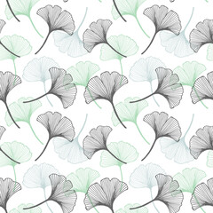 Fototapeta na wymiar Seamless pattern, hand drawn ginkgo biloba leaves on a white background. Background, print, elegant textile, vector