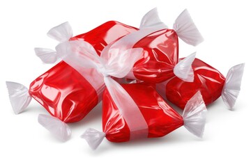 Red candy in a wrapper isolated on transparent or white background