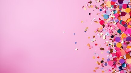 Pink background for text with confetti and colored sparkles.