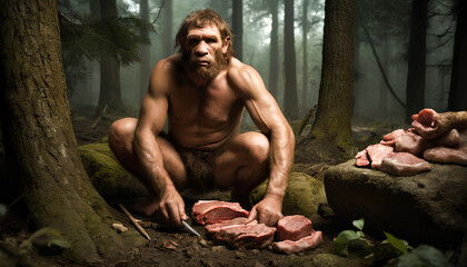 Homo sapiens, Neanderthal human from the past, generative AI - obrazy, fototapety, plakaty
