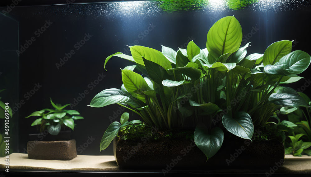 Wall mural Colorful aquarium plant: beauty in aquascaping, generative AI