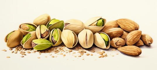 Nutshell background organic closeup pistachio green seed ingredient snack nut healthy brown food dry - obrazy, fototapety, plakaty