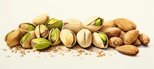Fotobehang Nutshell background organic closeup pistachio green seed ingredient snack nut healthy brown food dry © VICHIZH