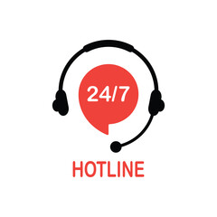 nonstop hotline support with headphones. concept of telemarketing, professional, secretary, live feedback. isolated on white background. flat style trend modern logotype design vector illustration