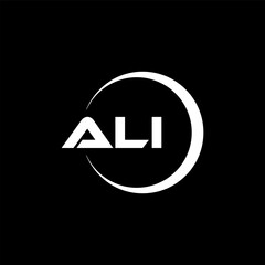 ALI letter logo design with black background in illustrator, cube logo, vector logo, modern alphabet font overlap style. calligraphy designs for logo, Poster, Invitation, etc. - obrazy, fototapety, plakaty