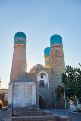Chor Minor madrasah in center of Bukhara Uzbekistan