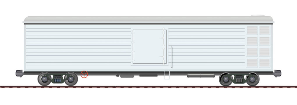 Refrigerator car on the rails isolated on the white background. Illustration