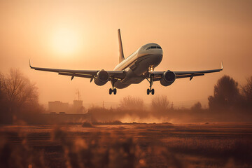 Fototapeta na wymiar airplane in the sunset. 