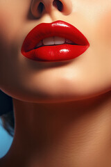 Glamour woman mouth fashion makeup lipstick face lips beauty woman female red make-up - obrazy, fototapety, plakaty