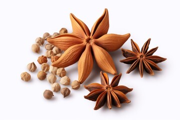 Obraz na płótnie Canvas Star anise spice fruits and seeds isolated on transparent or white background