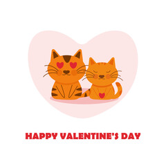 Valentine's Day card. Two red cats in love with hearts and the inscription 