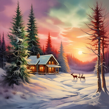 The snow covered pine trees seemed to spread like a blanket of white against the sky in the mid winter dusk.