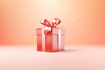 gift box with a satin ribbon and bow on peach fuzz color background. Color of the year 2024 concept.