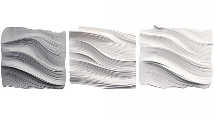 Three Dense Wavy Brushstrokes in Various Shades of Gray on a White Background, Crafting a Textured and Dynamic Visual Composition