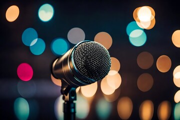 Retro Microphone with Defocused Abstract Background for Live Karaoke and Concert Performance