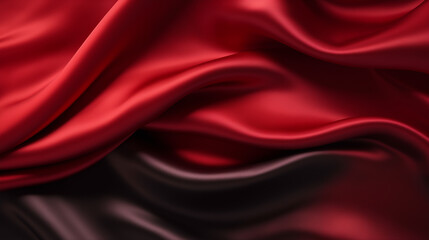 Satin of black and red hues, creating beautiful, soft folds in a shiny fabric. A luxurious dark background provides ample space for design, perfect for Christmas, birthdays, Valentine's Day, or any fe