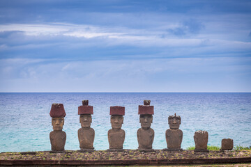 moais on Anakena beach, Rapa Nui, on Easter Island