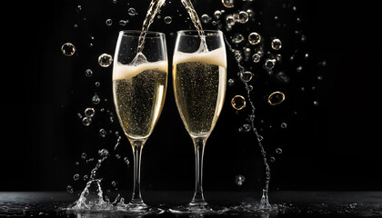 sparkling flutes with champagne: New Year's Eve celebration, generative AI