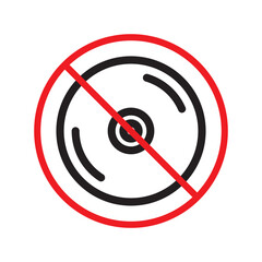 Prohibited CD vector icon. No DVD icon. Forbidden compact disc icon. No disc vector sign. Warning, caution, attention, restriction, danger flat sign design. DVD symbol pictogram