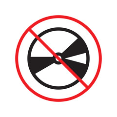 Prohibited CD vector icon. No DVD icon. Forbidden compact disc icon. No disc vector sign. Warning, caution, attention, restriction, danger flat sign design. DVD symbol pictogram