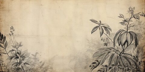 abstract old paper, vintage wallpaper with tropics. ink drawing with place for text.