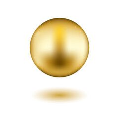 Matte metal brass sphere. Metallic ball, balloon or button mockup object. Isolated on white background with shadow. Realistic vector illustration.