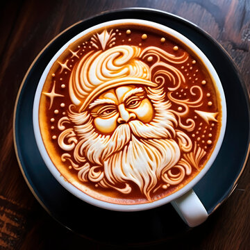 Santa Claus made in the foam of a latte