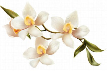 Obraz na płótnie Canvas Vanilla pods and orchid flower isolated on white and transparent background