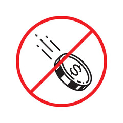 No cash icon. Forbidden payment icon. No money vector sign. Prohibited cash payment vector icon. Warning, caution, attention, restriction casinocoins flat sign design. Do not pay dollar coin pictogram