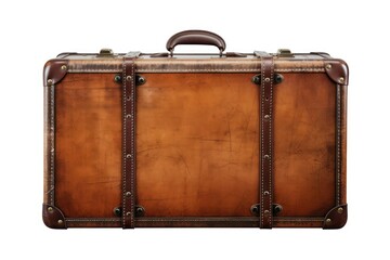 Vintage old brown suitcase isolated on transparent or white background - obrazy, fototapety, plakaty