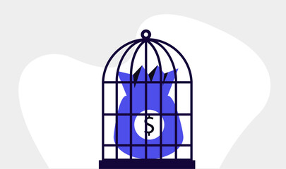 Debt or loan trap for money illustration jailed