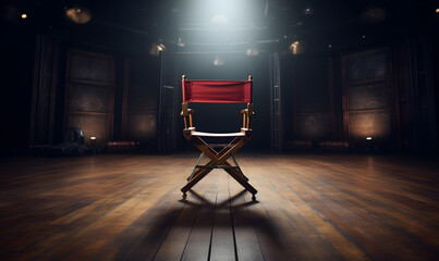 The film director's chair is placed in the middle of the studio.