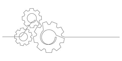 gears cogwheel continuous one line drawing minimalism mechanical engineering concept thin line - obrazy, fototapety, plakaty